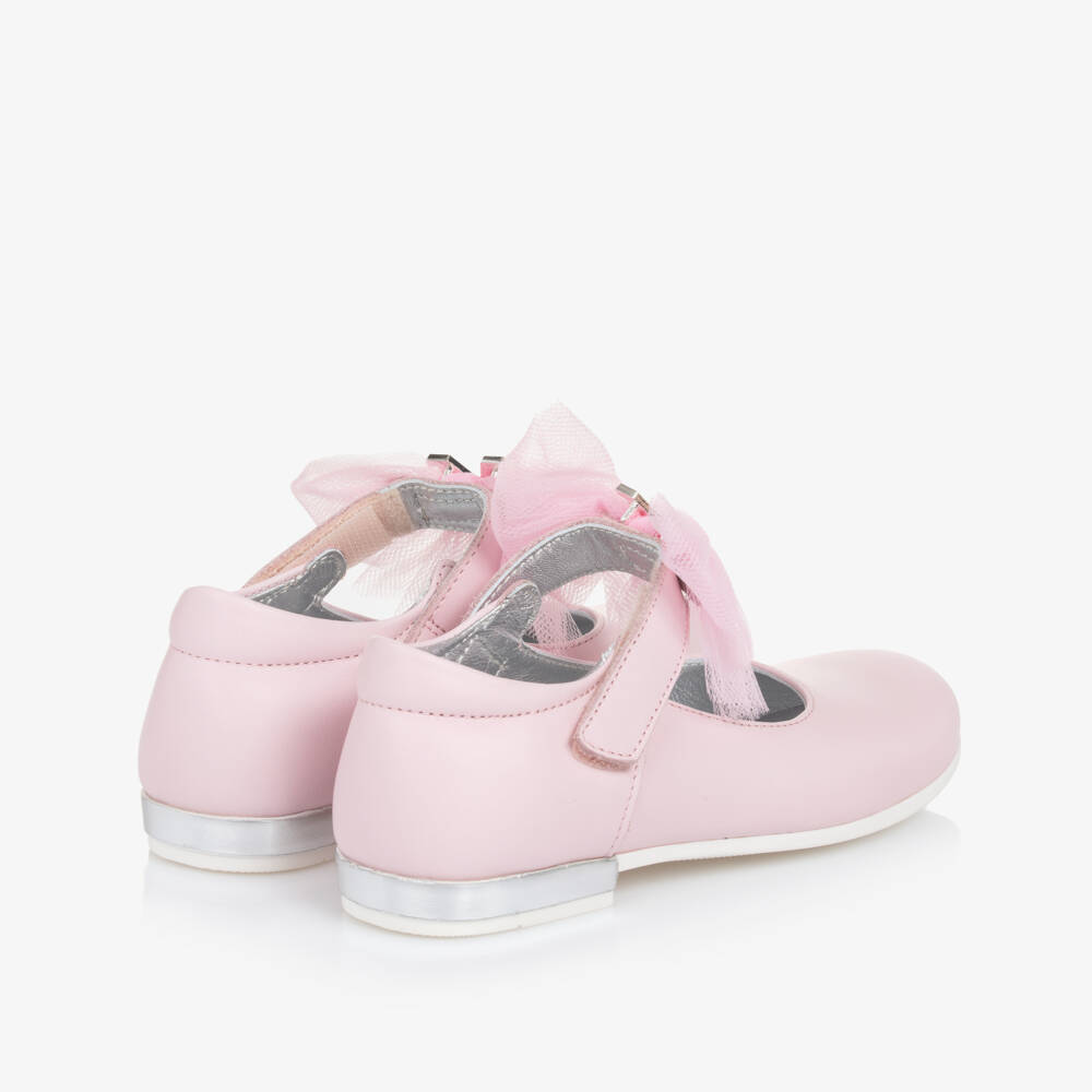 Monnalisa-Girls Blush Tulle Bow Flats | Childrensalon Outlet