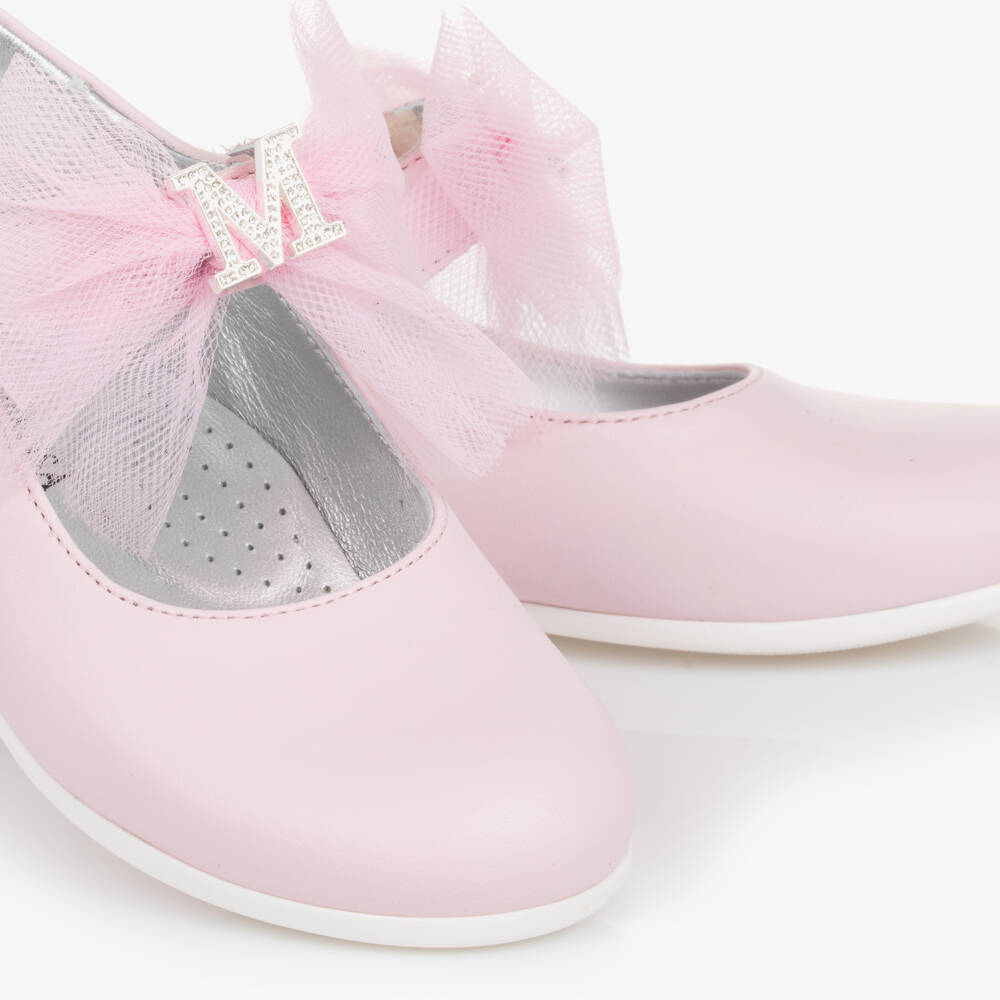 Monnalisa-Girls Blush Tulle Bow Flats | Childrensalon Outlet