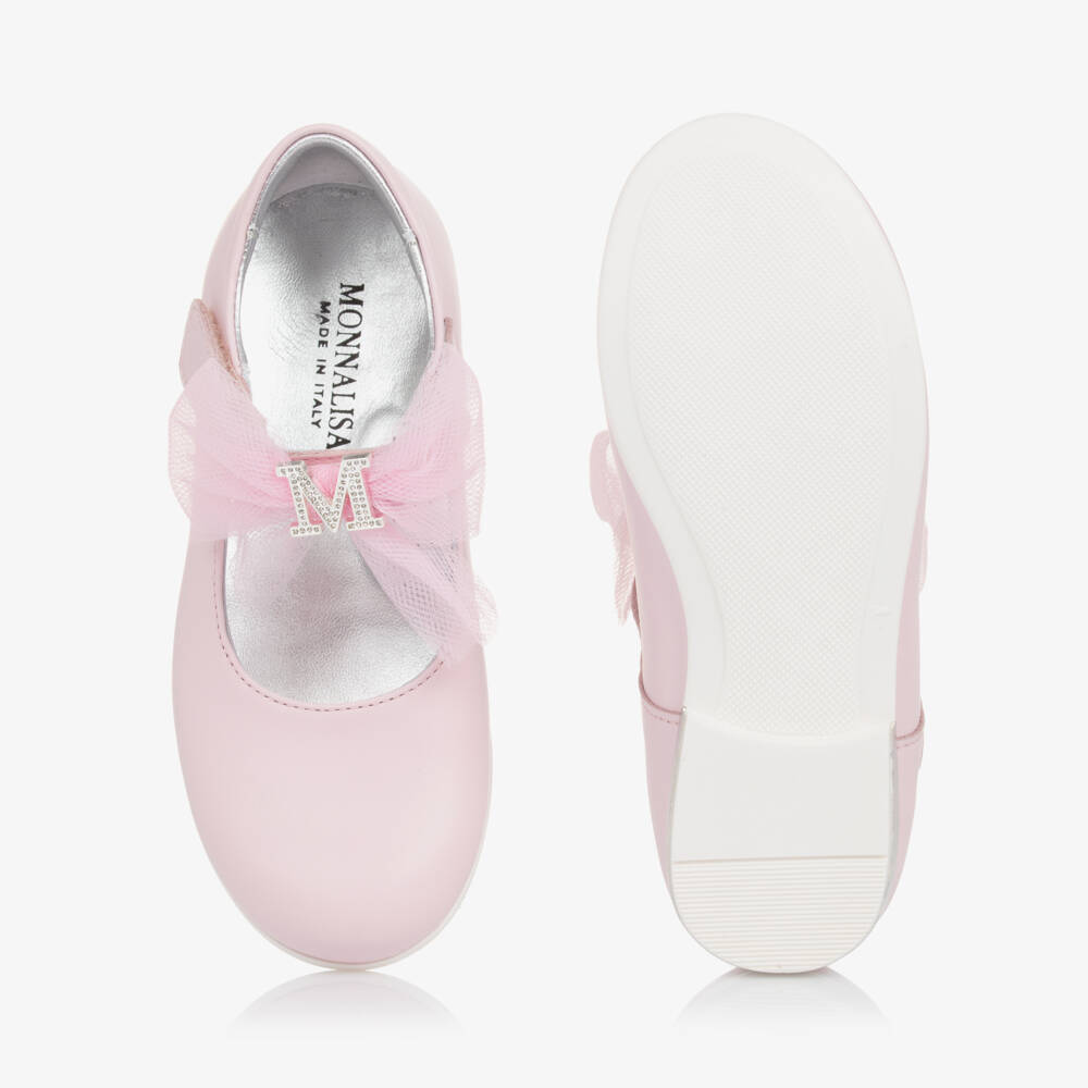 Monnalisa-Girls Blush Tulle Bow Flats | Childrensalon Outlet