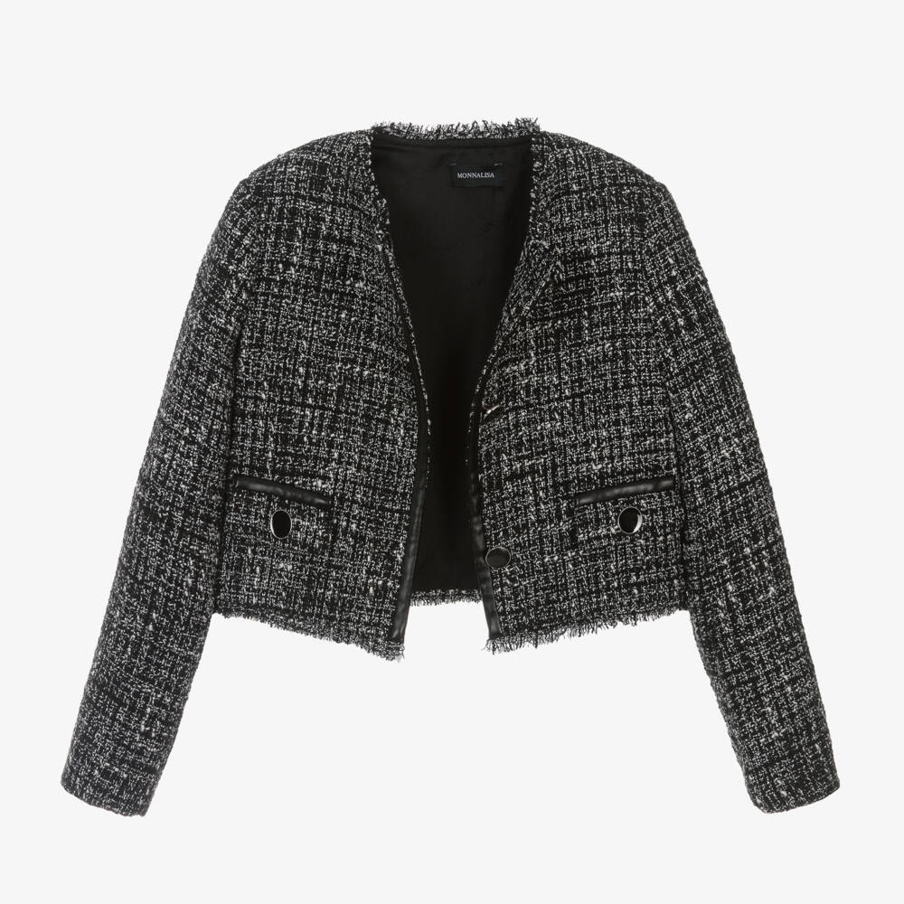 Monnalisa-Girls Bouclé Tweed Black Jacket | Childrensalon Outlet