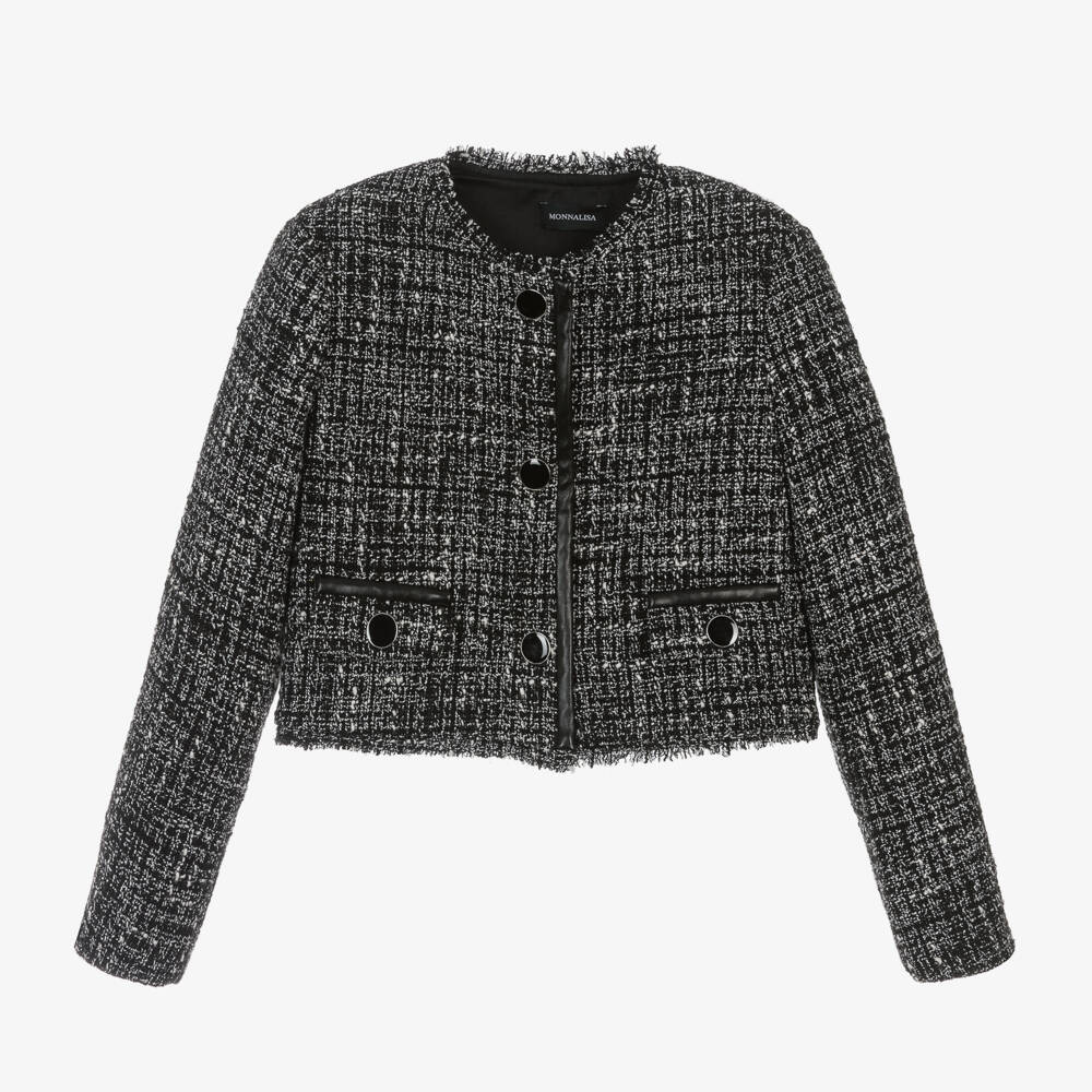 Monnalisa-Girls Bouclé Tweed Black Jacket | Childrensalon Outlet