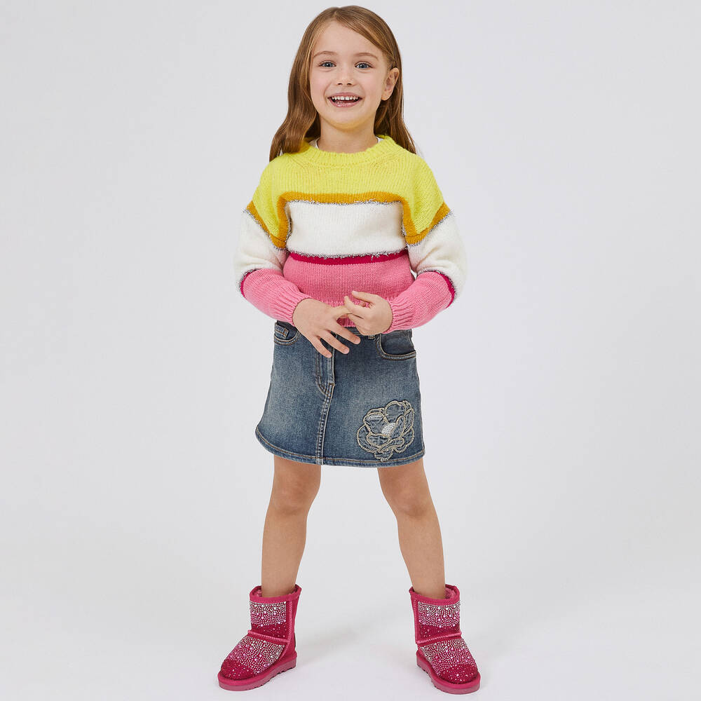 Monnalisa-Girls Bright Pink Diamanté Suede Boots | Childrensalon Outlet