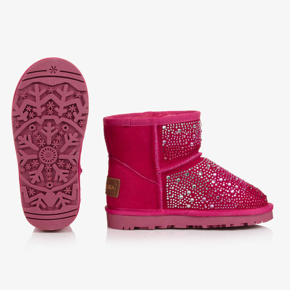 Monnalisa-Girls Bright Pink Diamanté Suede Boots | Childrensalon Outlet