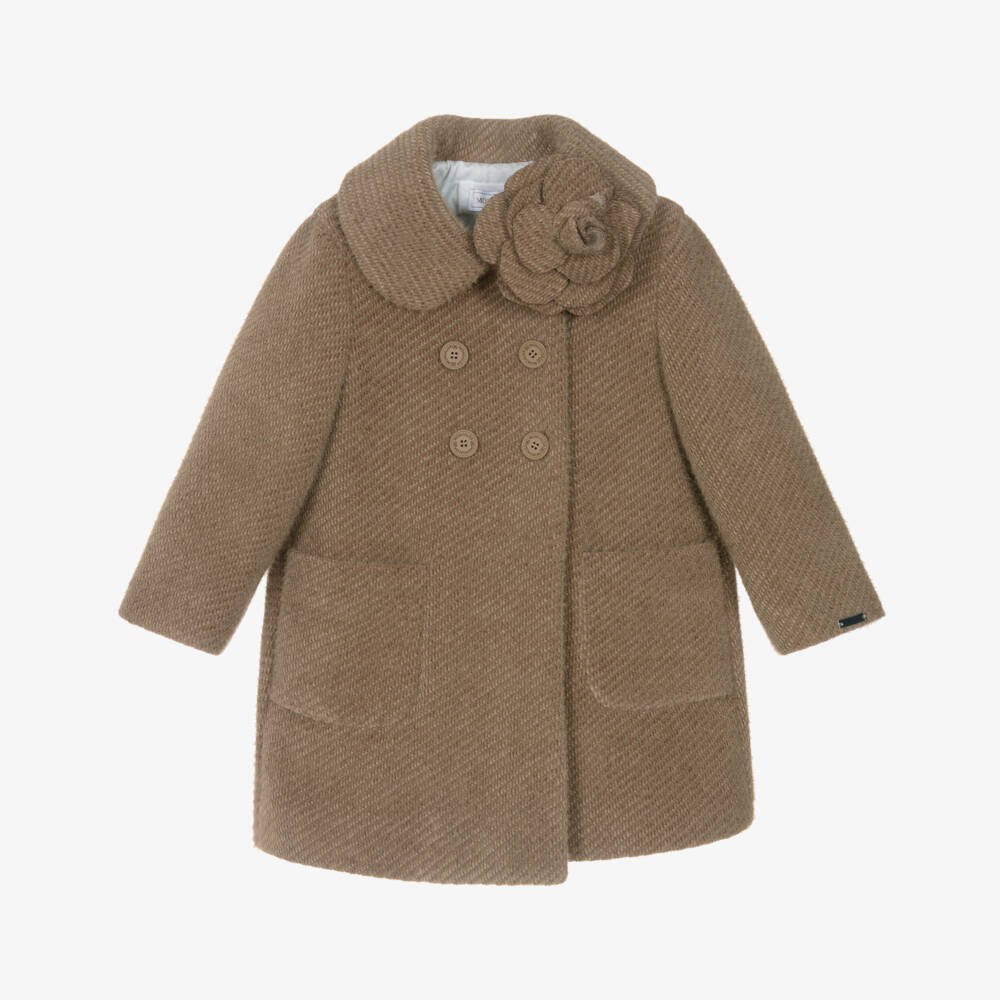 Monnalisa-Girls Brown Double-Breasted Coat | Childrensalon Outlet