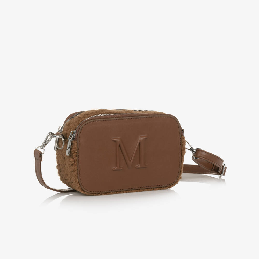 Monnalisa-Girls Brown Faux Leather Shoulder Bag with Cow Charm (20cm) | Childrensalon Outlet