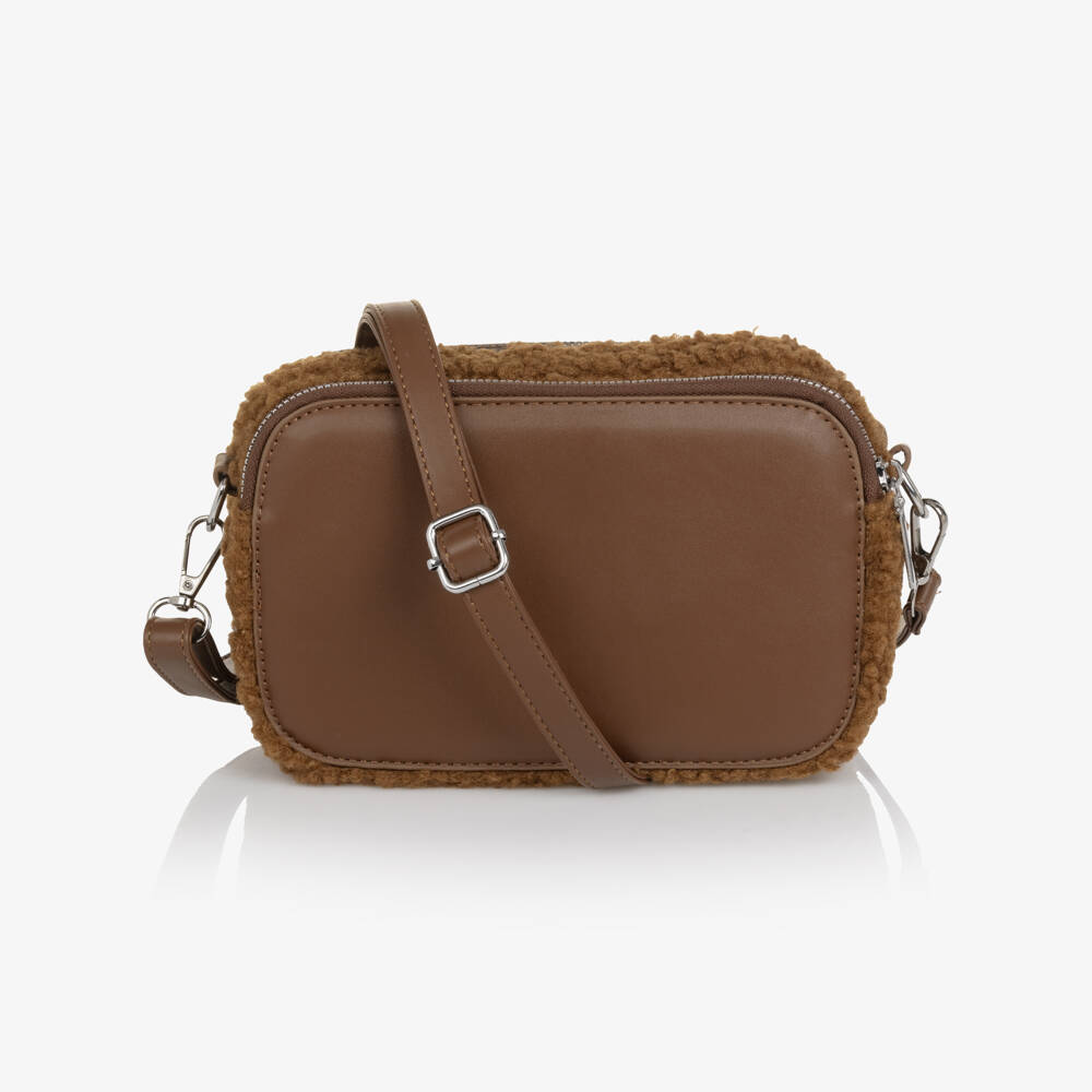 Monnalisa-Girls Brown Faux Leather Shoulder Bag with Cow Charm (20cm) | Childrensalon Outlet