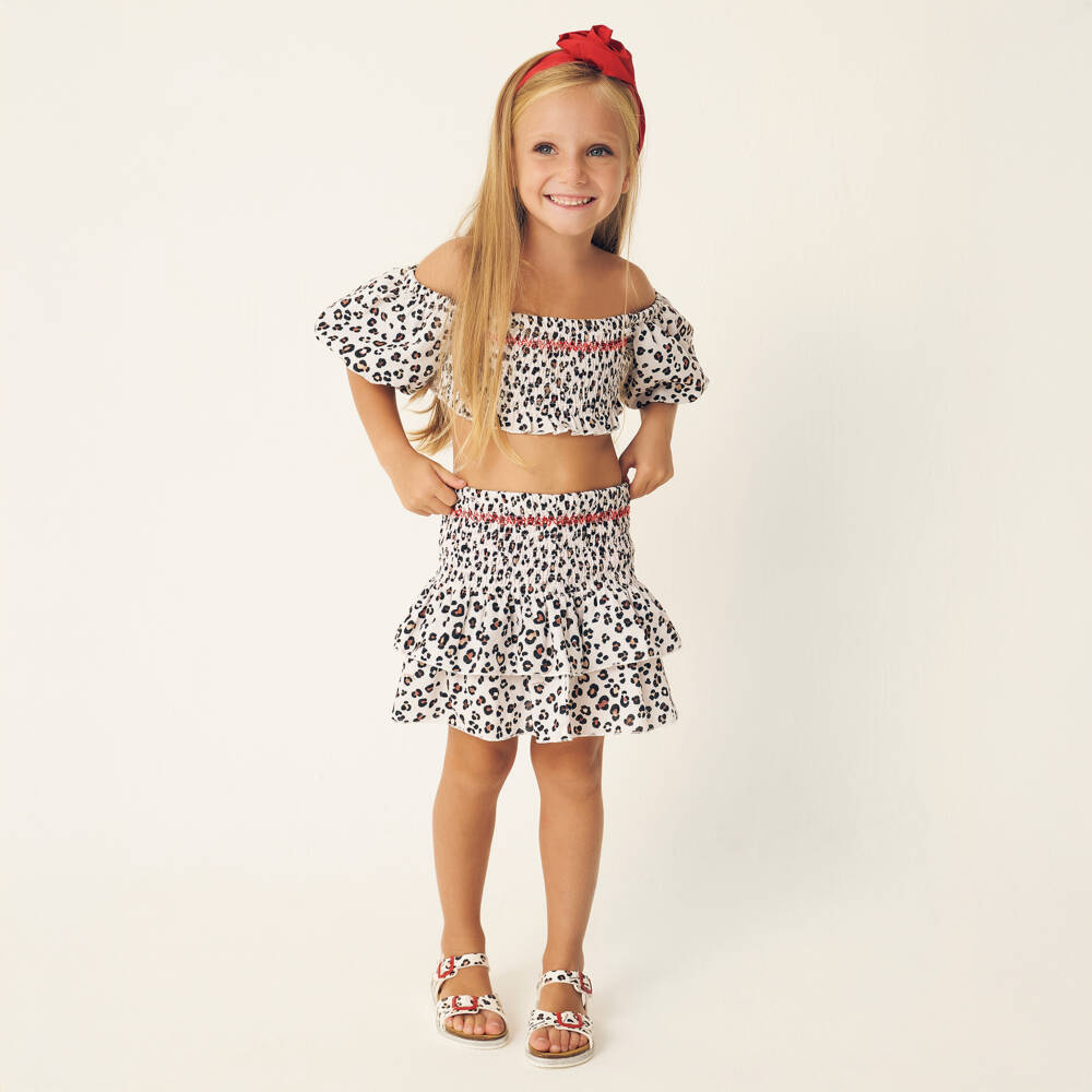 Monnalisa-Girls Brown Leopard Cotton Skirt Ensemble | Childrensalon Outlet