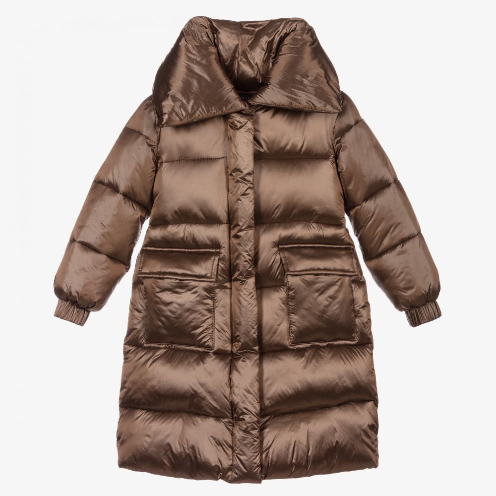 Monnalisa - Girls Brown Puffer Coat | Childrensalon