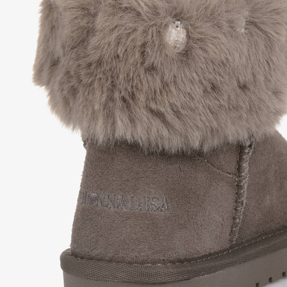 Monnalisa-Girls Brown Suede Leather & Faux Fur Boots | Childrensalon Outlet