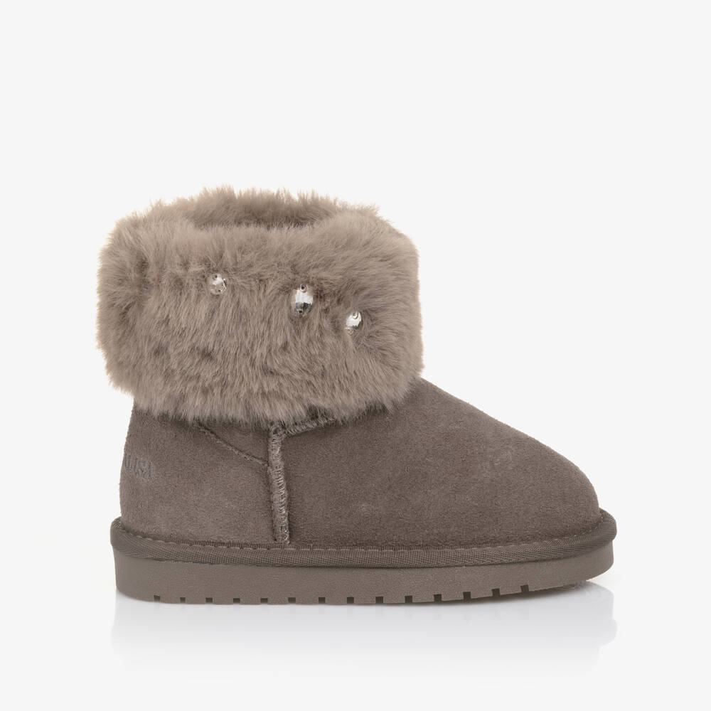 Monnalisa-Girls Brown Suede Leather & Faux Fur Boots | Childrensalon Outlet