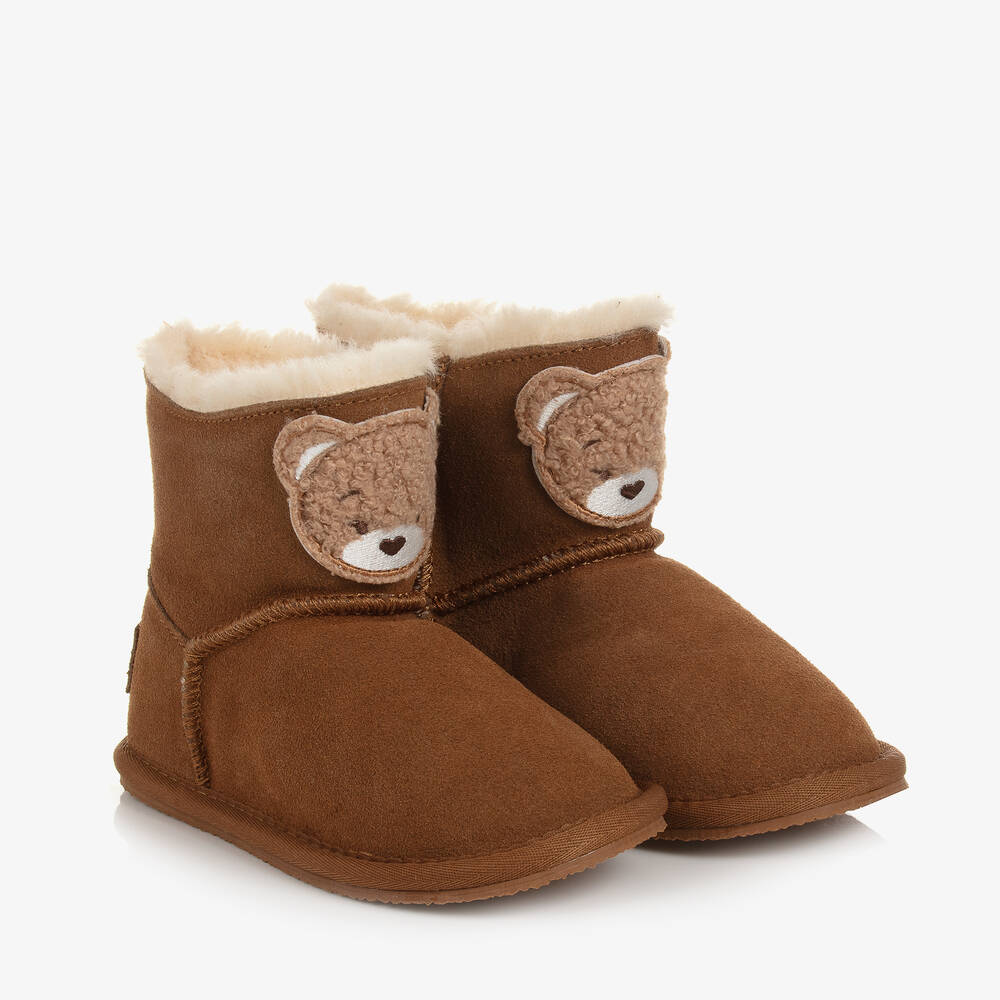 Monnalisa - Girls Brown Suede Leather Teddy Bear Boots | Childrensalon
