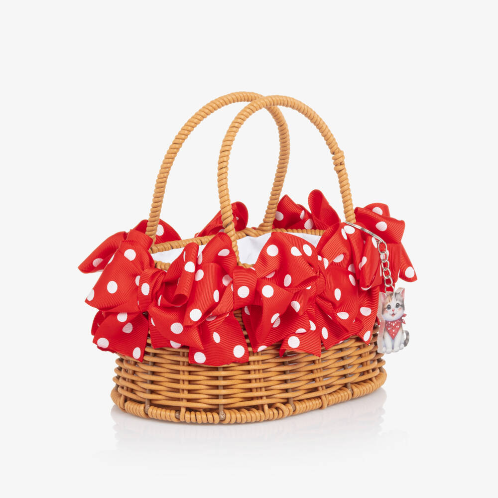 Monnalisa-Girls Brown Wicker Bow Tote | Childrensalon Outlet