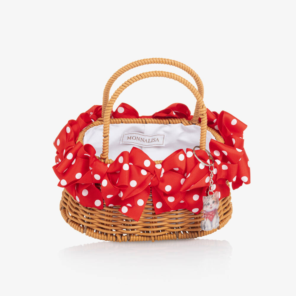 Monnalisa-Girls Brown Wicker Bow Tote | Childrensalon Outlet