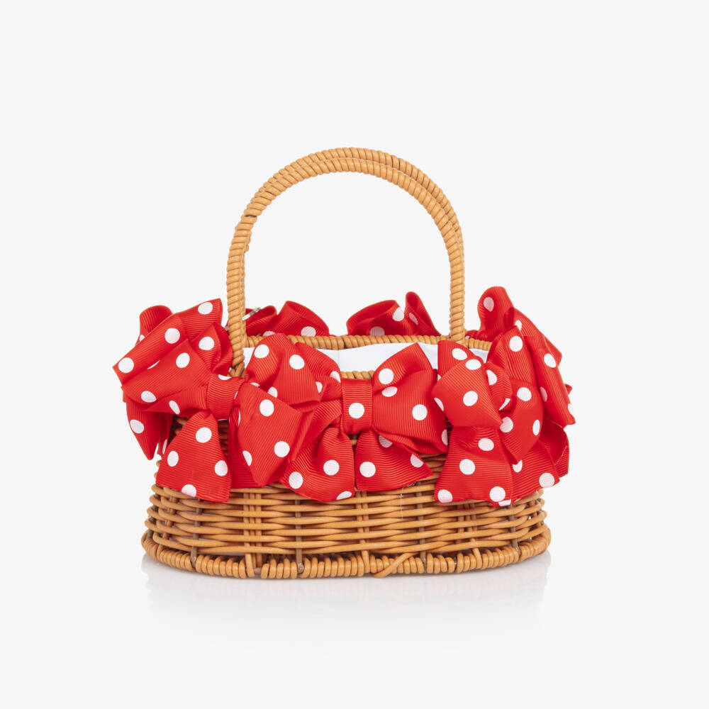 Monnalisa-Girls Brown Wicker Bow Tote | Childrensalon Outlet