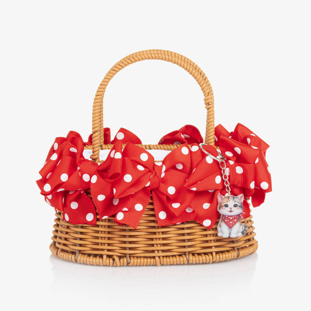 Monnalisa-Girls Brown Wicker Bow Tote | Childrensalon Outlet