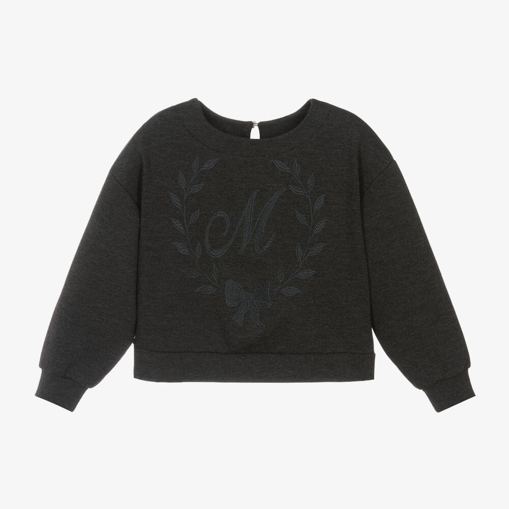 Monnalisa-Girls Charcoal Embroidered Sweatshirt | Childrensalon Outlet