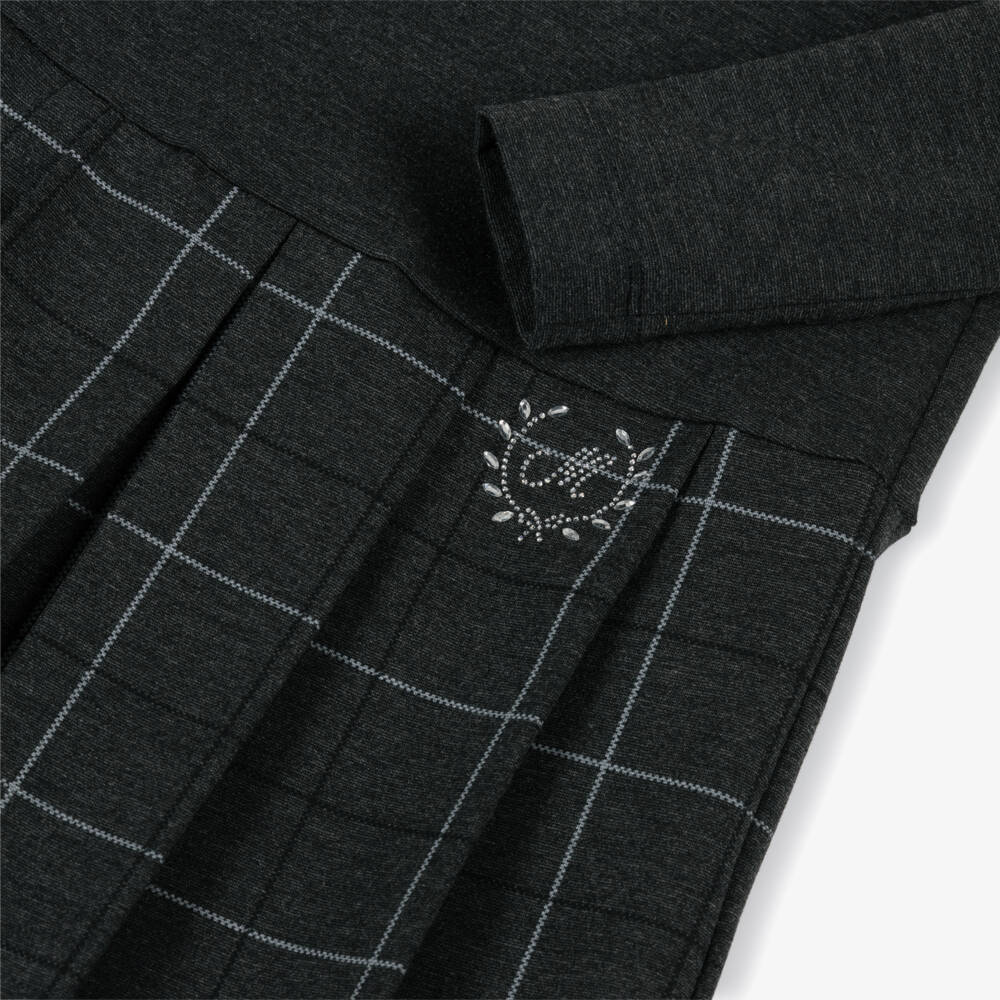Monnalisa-Girls Charcoal Plaid Collar Dress | Childrensalon Outlet