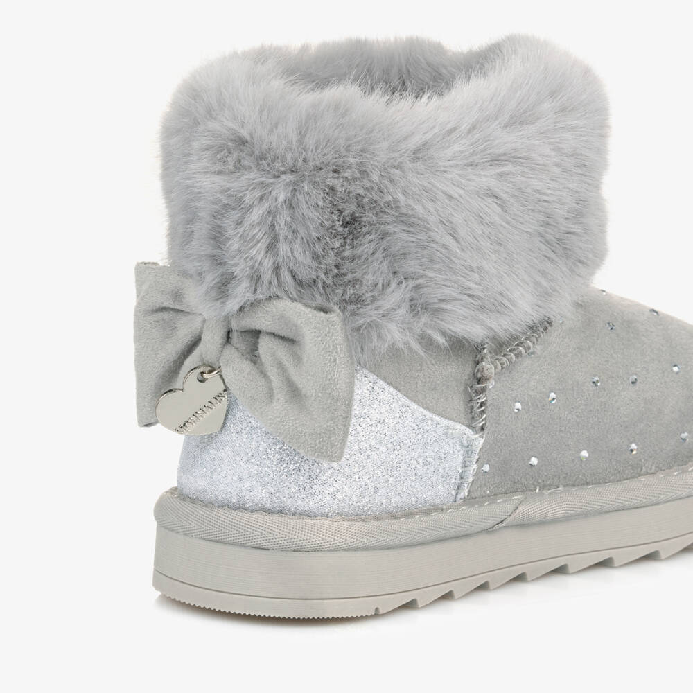 Monnalisa-Girls Charcoal Plush Trim Booties | Childrensalon Outlet