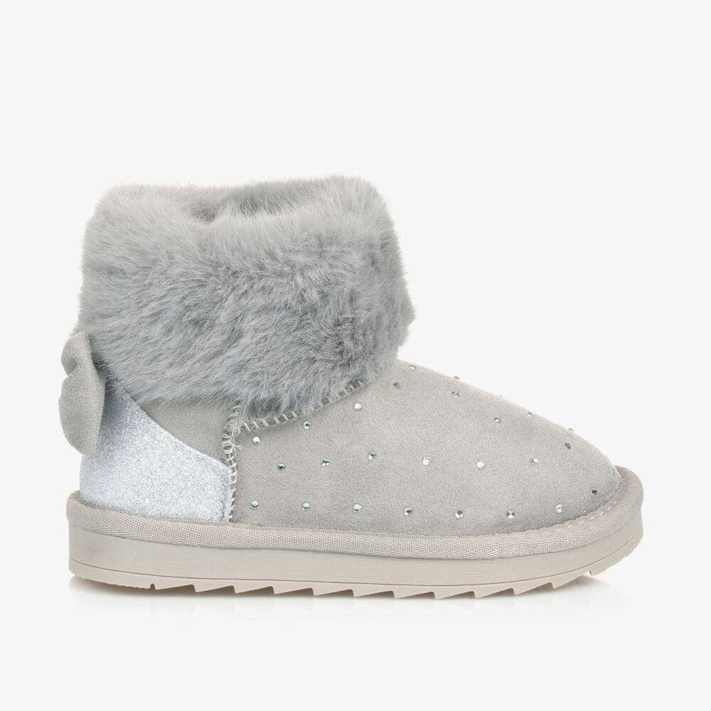 Monnalisa-Girls Charcoal Plush Trim Booties | Childrensalon Outlet