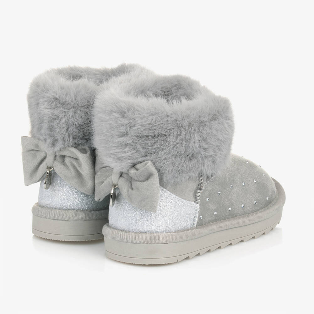 Monnalisa-Girls Charcoal Plush Trim Booties | Childrensalon Outlet