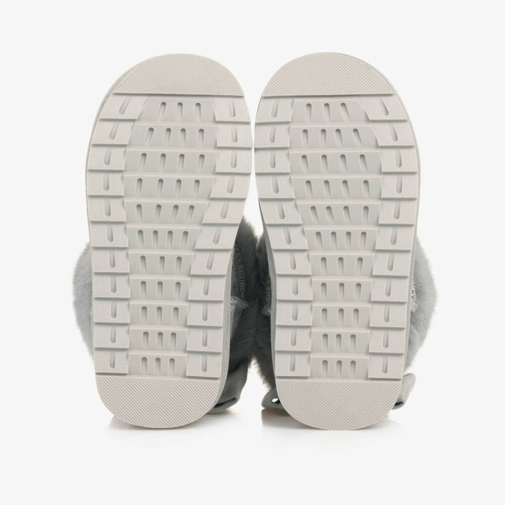 Monnalisa-Girls Charcoal Plush Trim Booties | Childrensalon Outlet