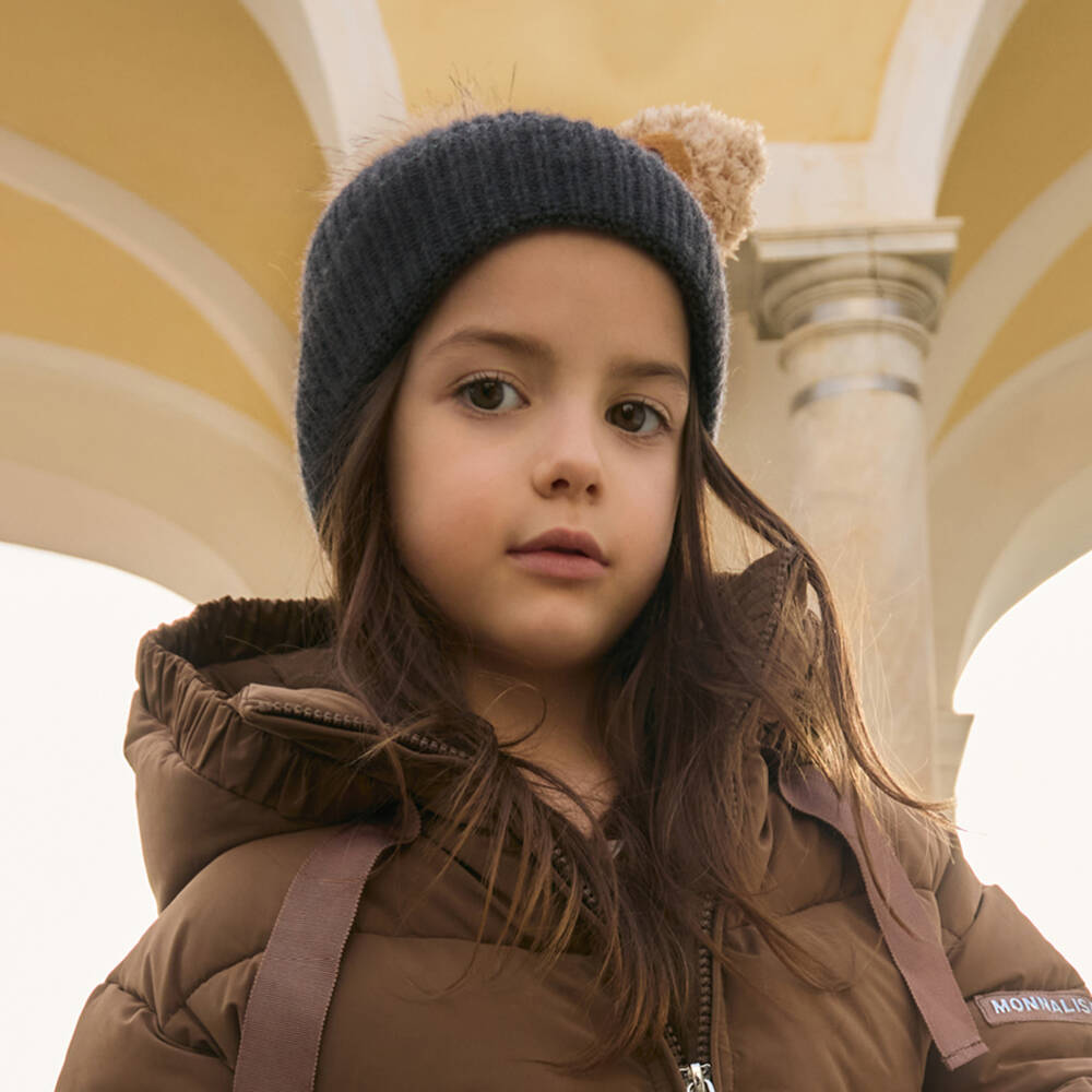 Monnalisa-قبعة صوفية فاخرة للفتيات بلون الفحم | Childrensalon Outlet