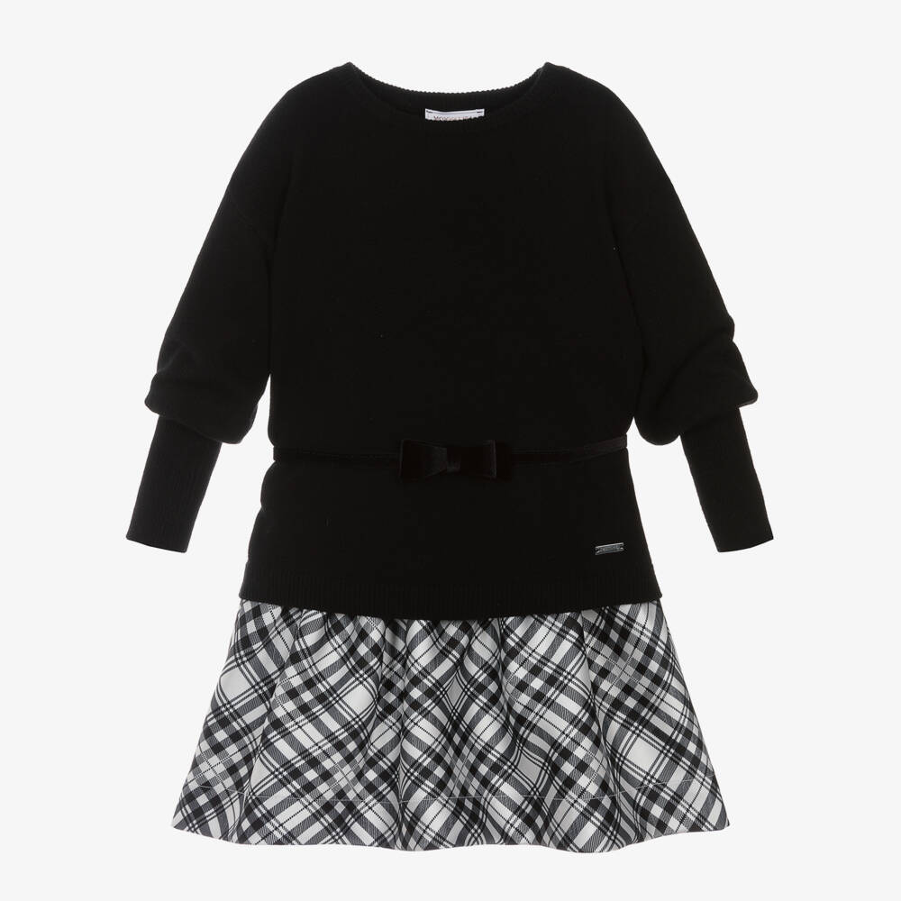 Monnalisa-Girls Checked Dress and Sweater Set | Childrensalon Outlet