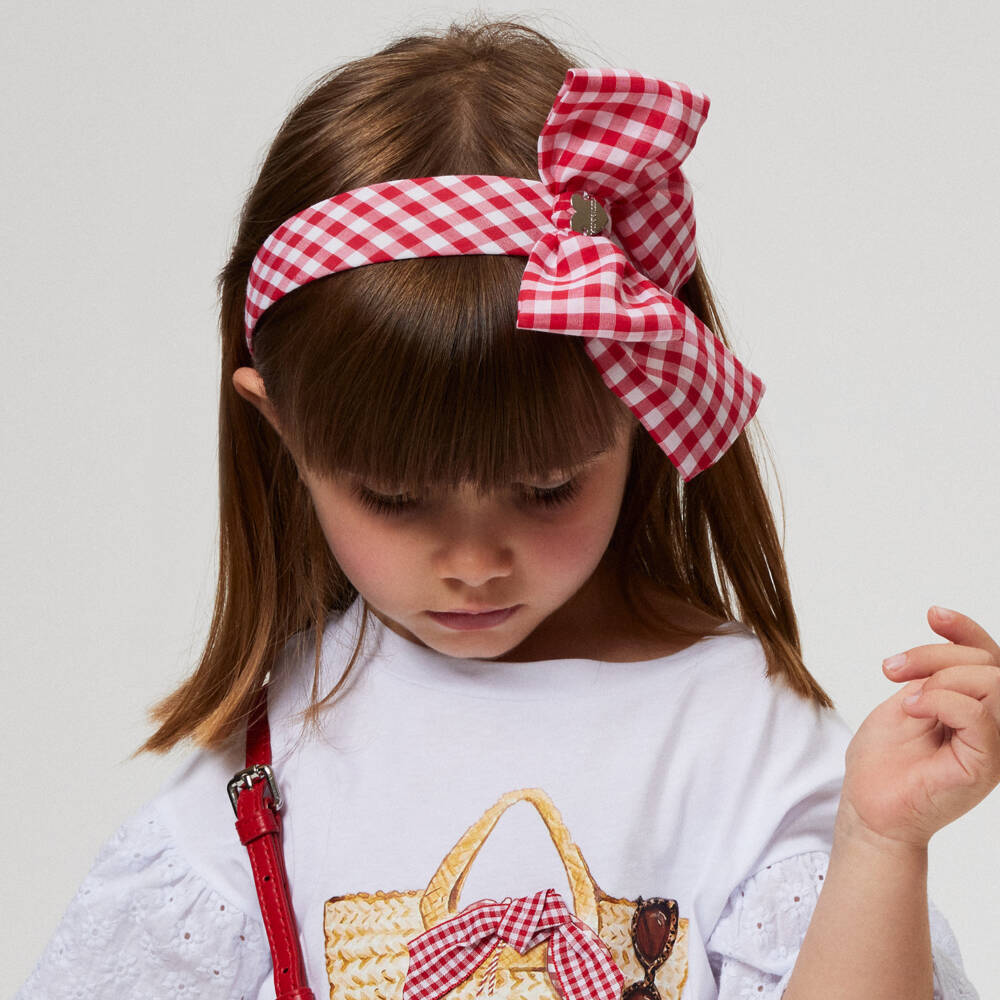Monnalisa-Girls Cherry Plaid Bow Headband | Childrensalon Outlet