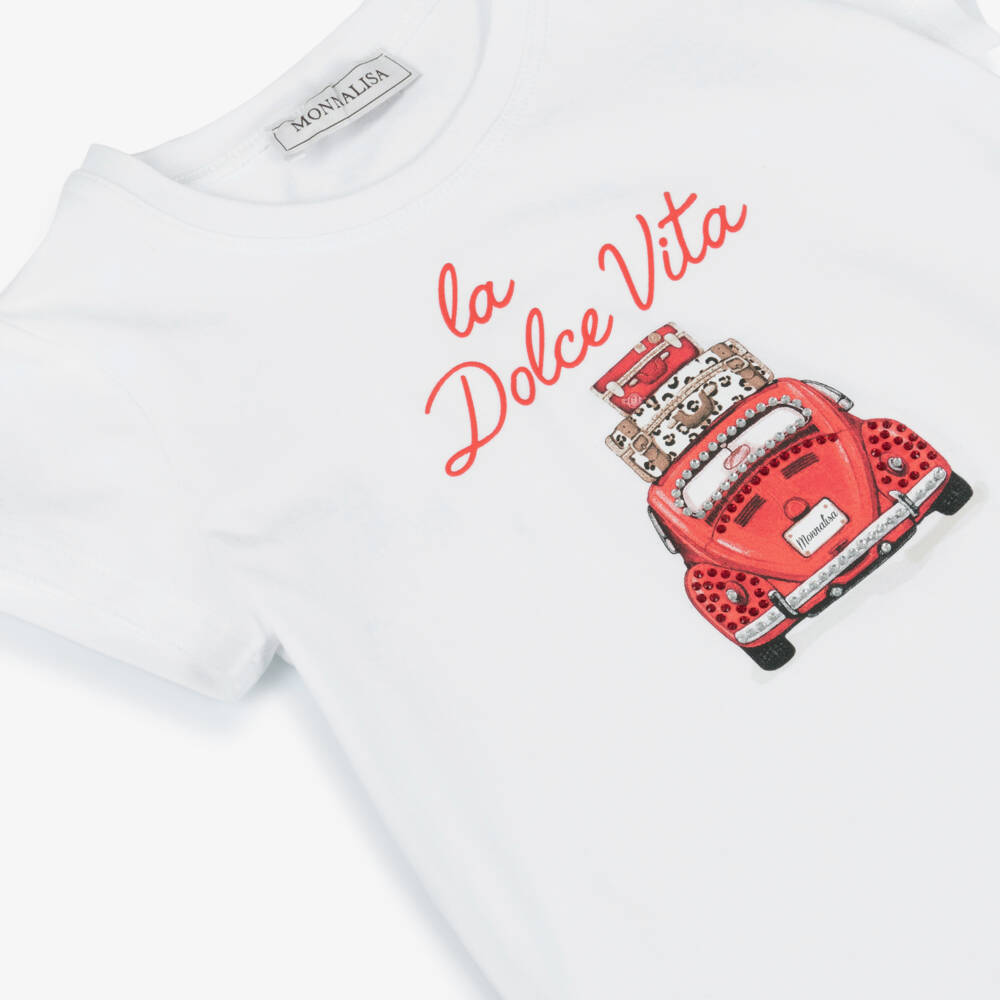 Monnalisa-تيشيرت سيارة كلاسيكية أبيض للبنات | Childrensalon Outlet