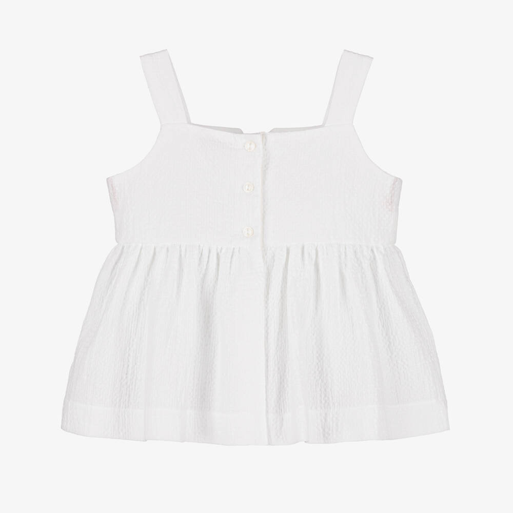 Monnalisa-Girls Cotton Blouse with Red Bow | Childrensalon Outlet