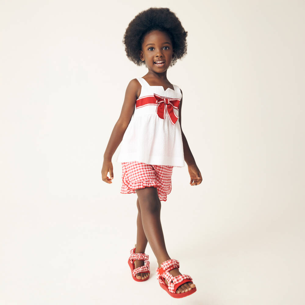 Monnalisa-Girls Cotton Blouse with Red Bow | Childrensalon Outlet