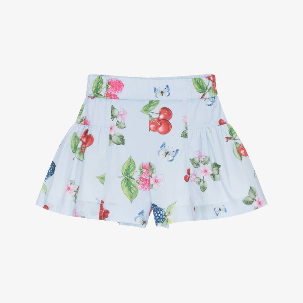 Monnalisa-Girls Cotton Blue Fruit Delight Shorts | Childrensalon Outlet