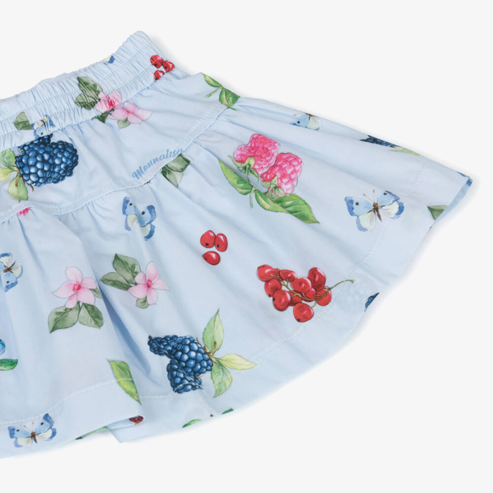 Monnalisa-Girls Cotton Blue Fruit Delight Shorts | Childrensalon Outlet