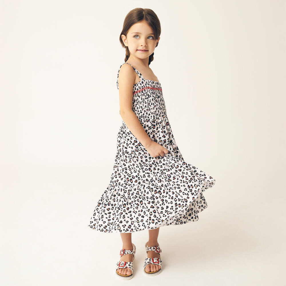 Monnalisa-Girls Cotton Dress in Leopard Beige | Childrensalon Outlet