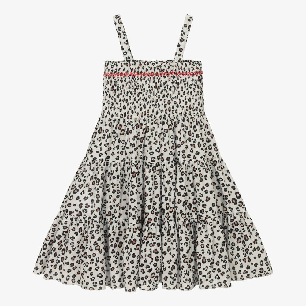 Monnalisa-Girls Cotton Dress in Leopard Beige | Childrensalon Outlet
