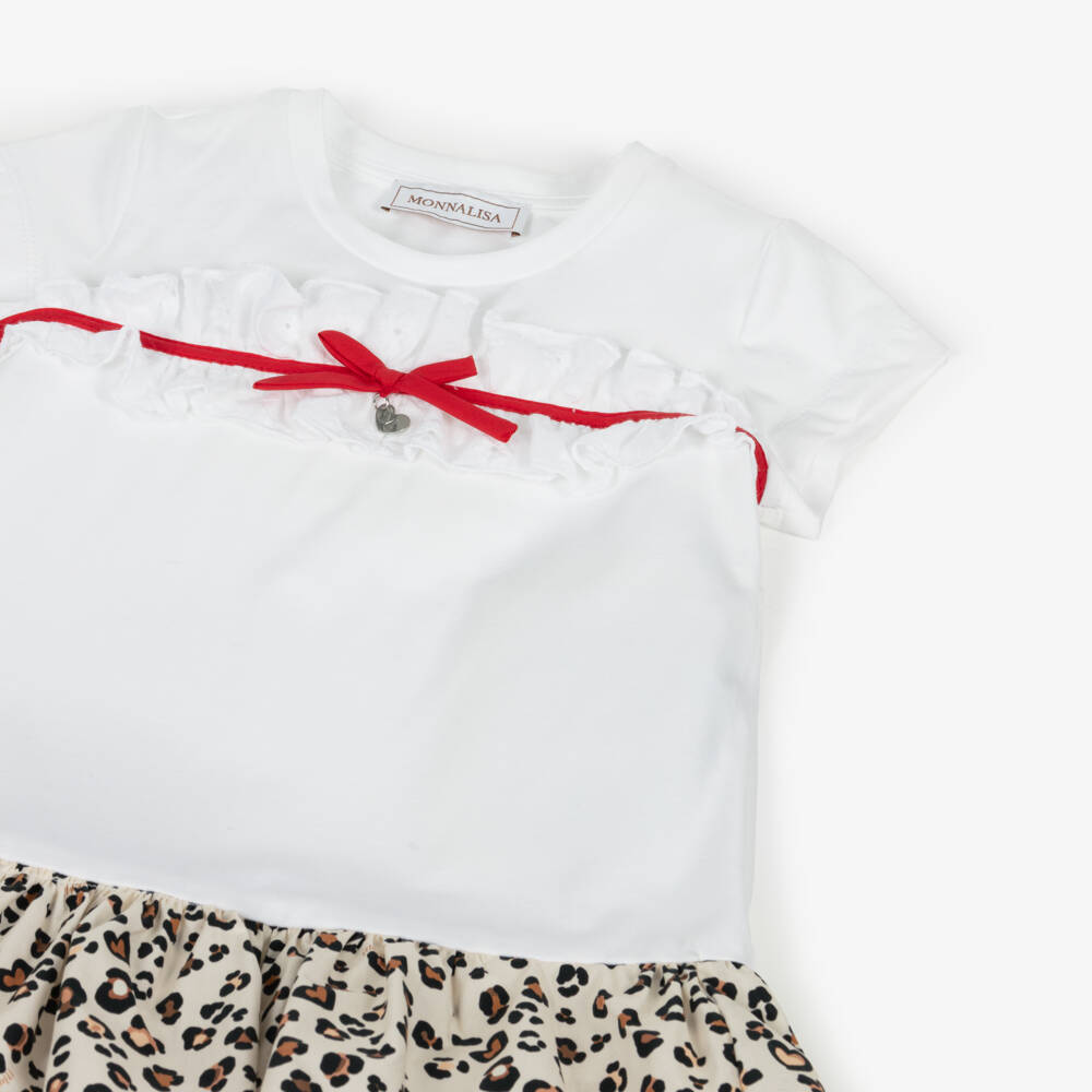 Monnalisa-Girls Cotton Dress with Leopard Accents | Childrensalon Outlet
