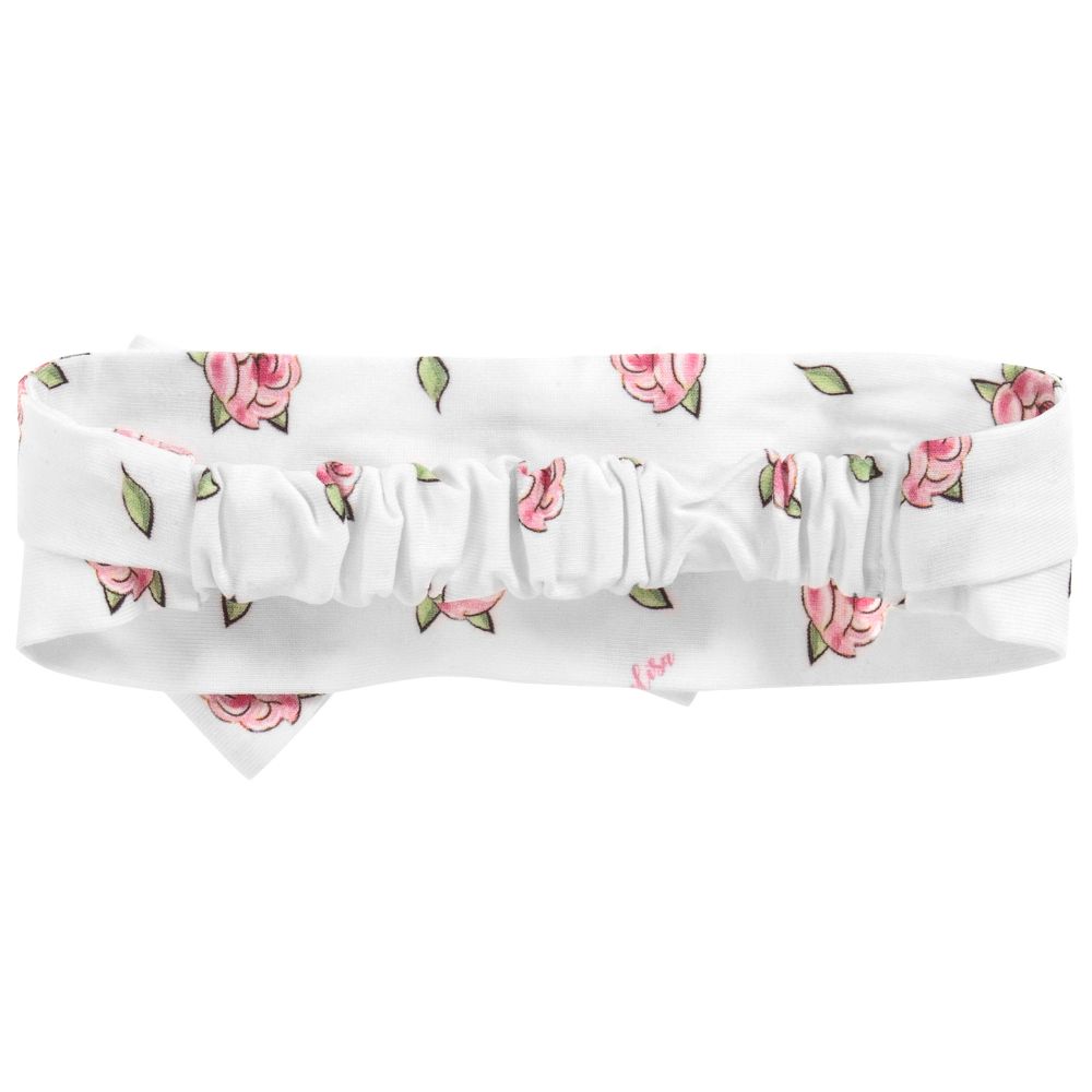 موناليزا Bebé-طوق للشعر قطن لون أبيض بطبعة ورود | Childrensalon Outlet