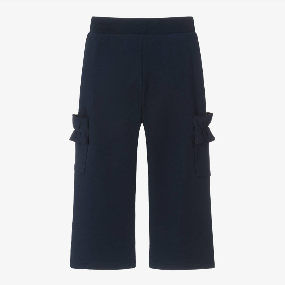 Monnalisa-Girls Cotton Navy Wide-Leg Trousers | Childrensalon Outlet