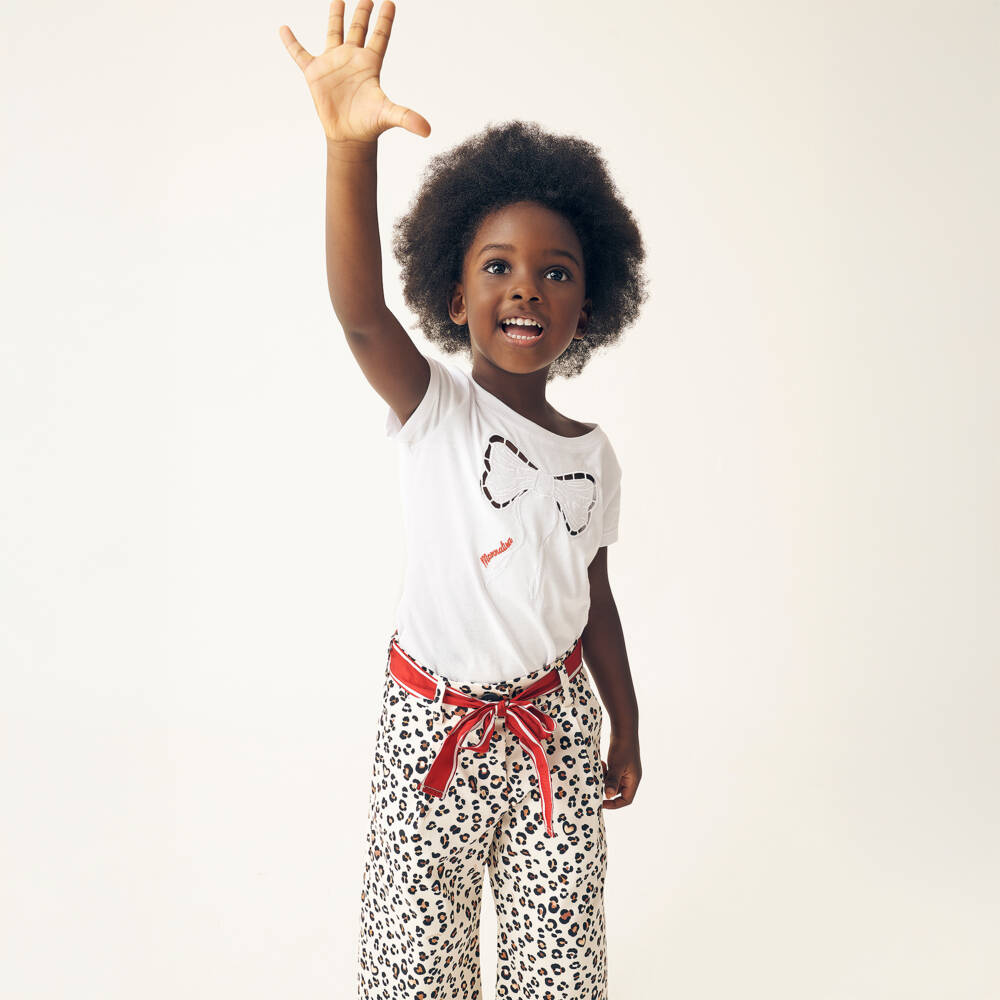 Monnalisa-Girls Cotton Tee with White Bow | Childrensalon Outlet