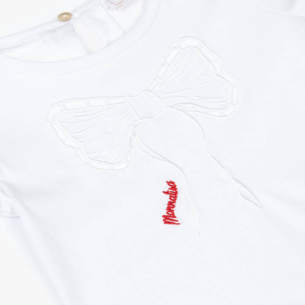 Monnalisa-Girls Cotton Tee with White Bow | Childrensalon Outlet