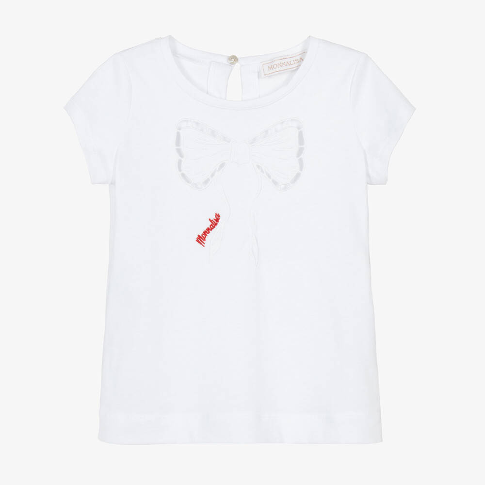 Monnalisa-Girls Cotton Tee with White Bow | Childrensalon Outlet