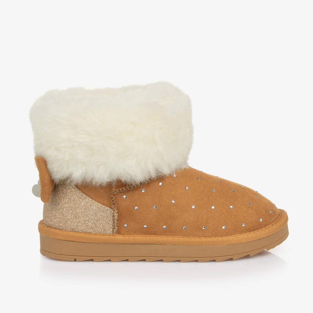 Monnalisa-Girls Cozy Brown Suede Boots | Childrensalon Outlet