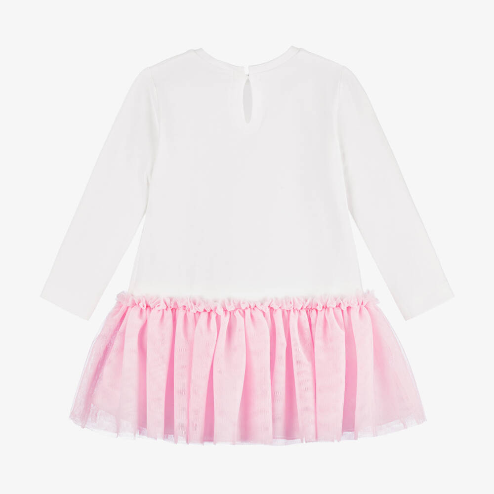 Monnalisa-Girls Cream Jersey & Blush Tulle Dress | Childrensalon Outlet