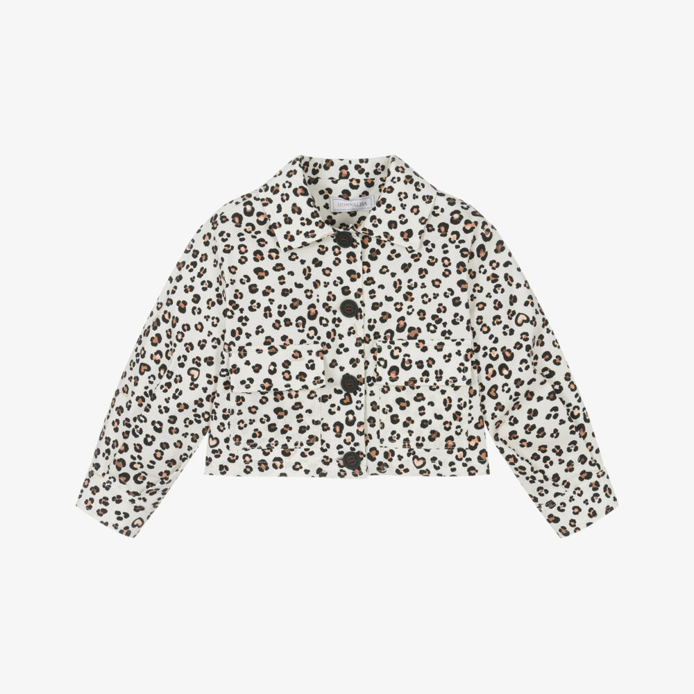 Monnalisa-Girls Cream Leopard Cotton Jacket | Childrensalon Outlet