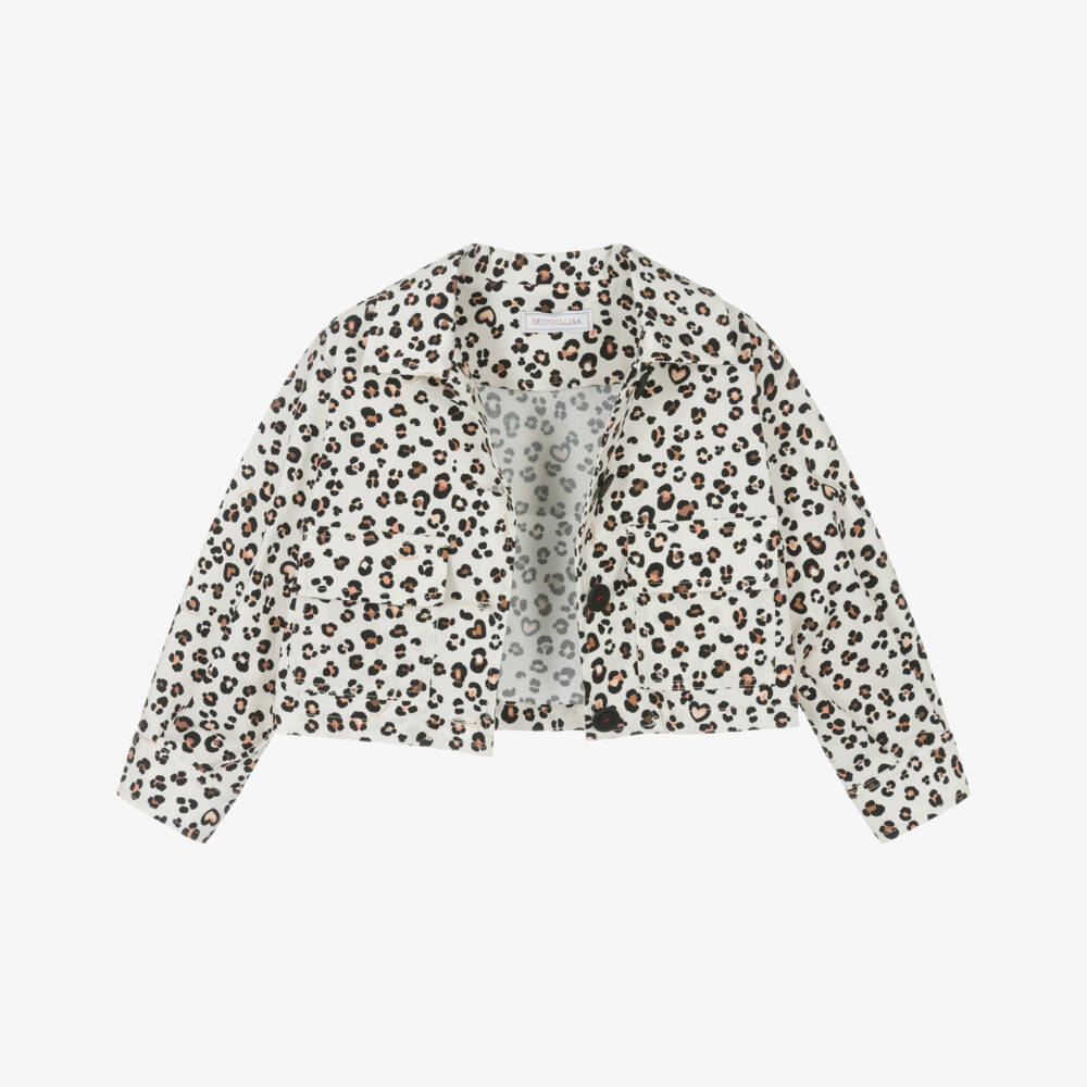 Monnalisa-Girls Cream Leopard Cotton Jacket | Childrensalon Outlet