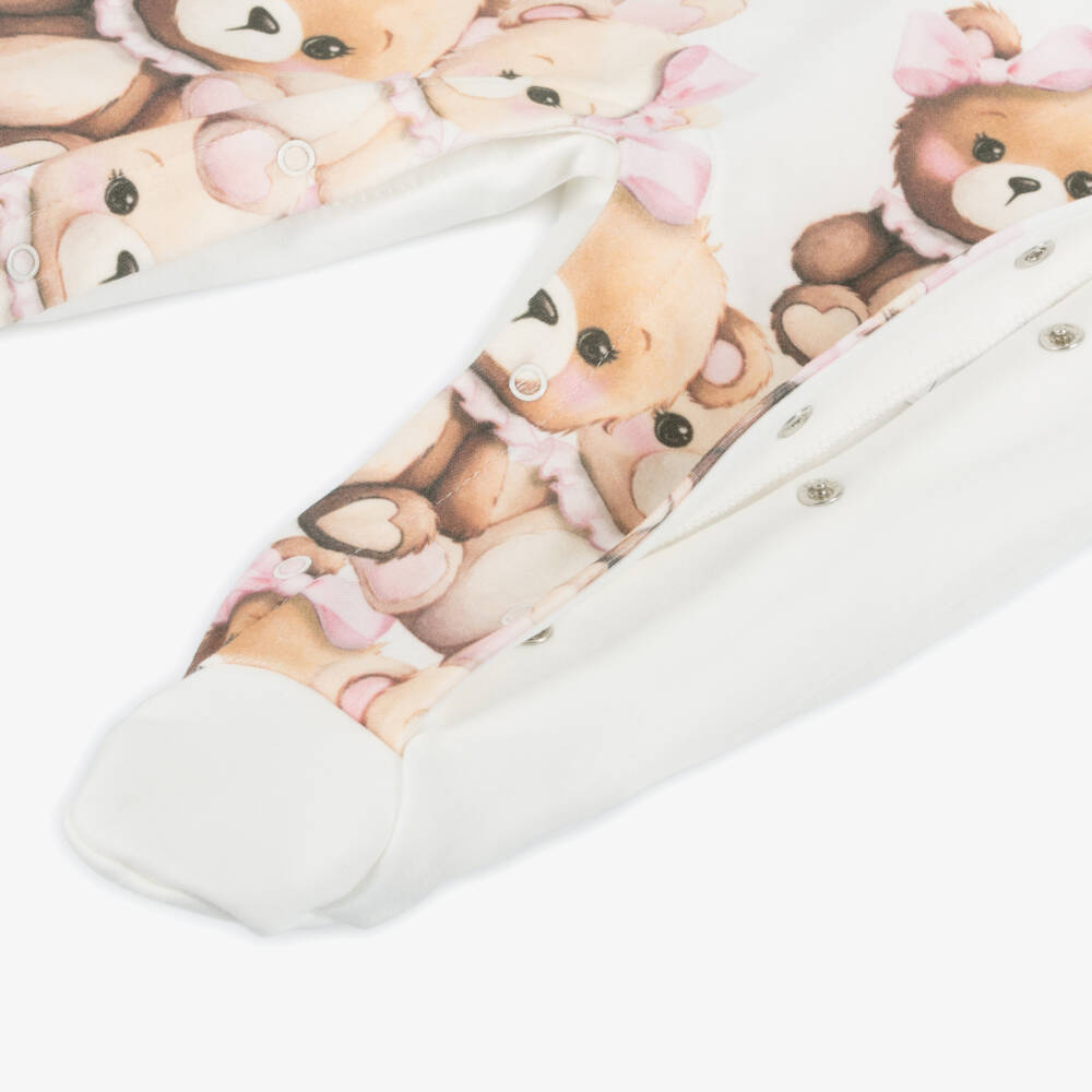 Monnalisa-Girls Cream Teddy Cotton Sleepsuit | Childrensalon Outlet