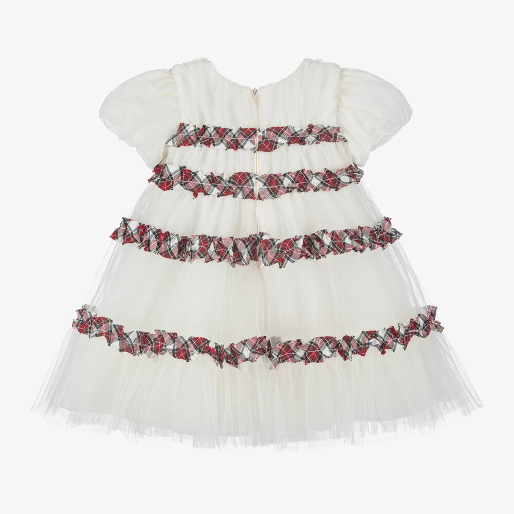 Monnalisa-Girls Cream Tulle and Plaid Dress | Childrensalon Outlet