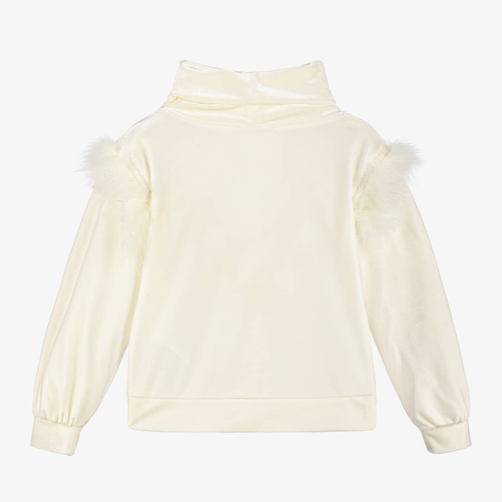 Monnalisa-سويتشيرت قطيفة لون عاجي للبنات | Childrensalon Outlet