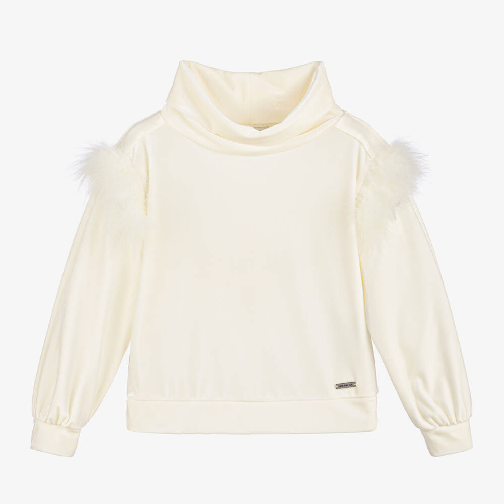 Monnalisa-Girls Cream Velour Pullover | Childrensalon Outlet