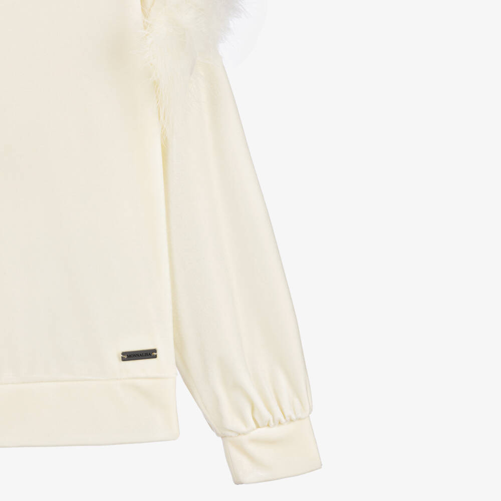 Monnalisa-سويتشيرت قطيفة لون عاجي للبنات | Childrensalon Outlet